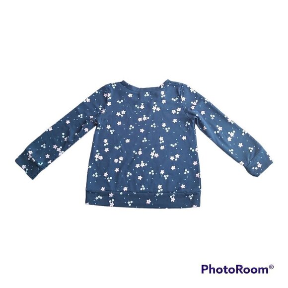 MUMU Coco Girls 6X Long Sleeved Dark Blue Shirt With Little Pink Flowers - Picture 2 of 7